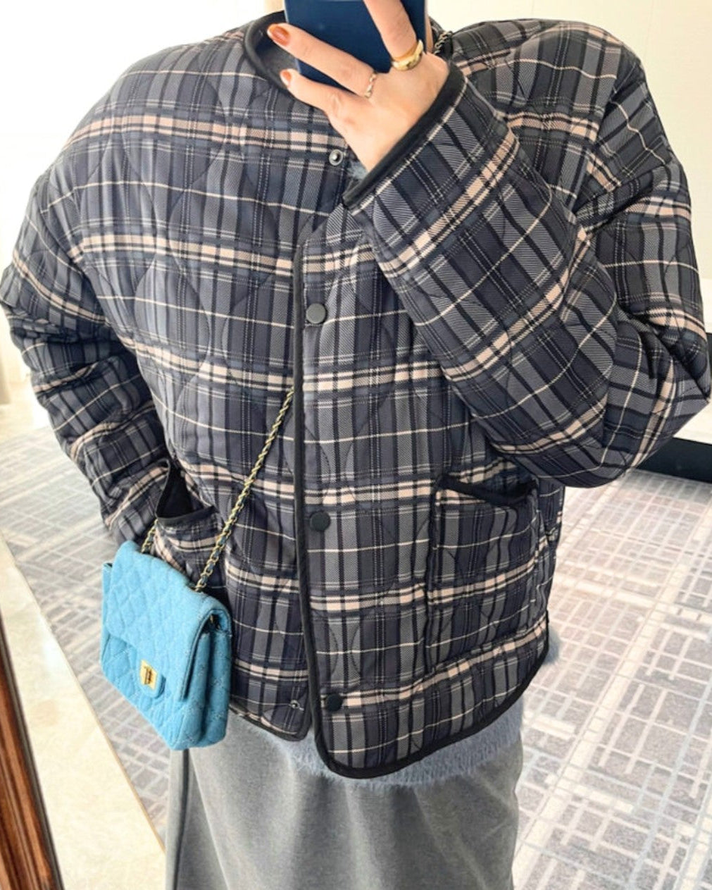 Casual Plaid Quilted Jacket