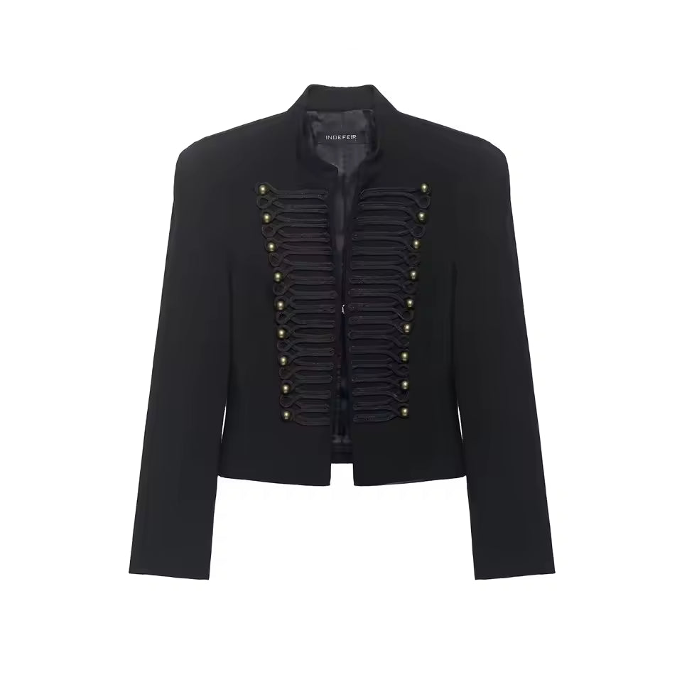 Militärisch inspirierte Kunstleder‑Napoleonjacke