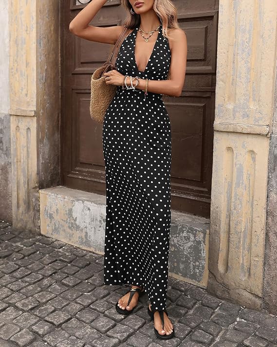 Adora – Gepunktetes Neckholder-Midikleid