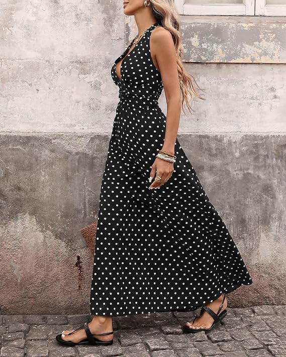 Adora – Gepunktetes Neckholder-Midikleid