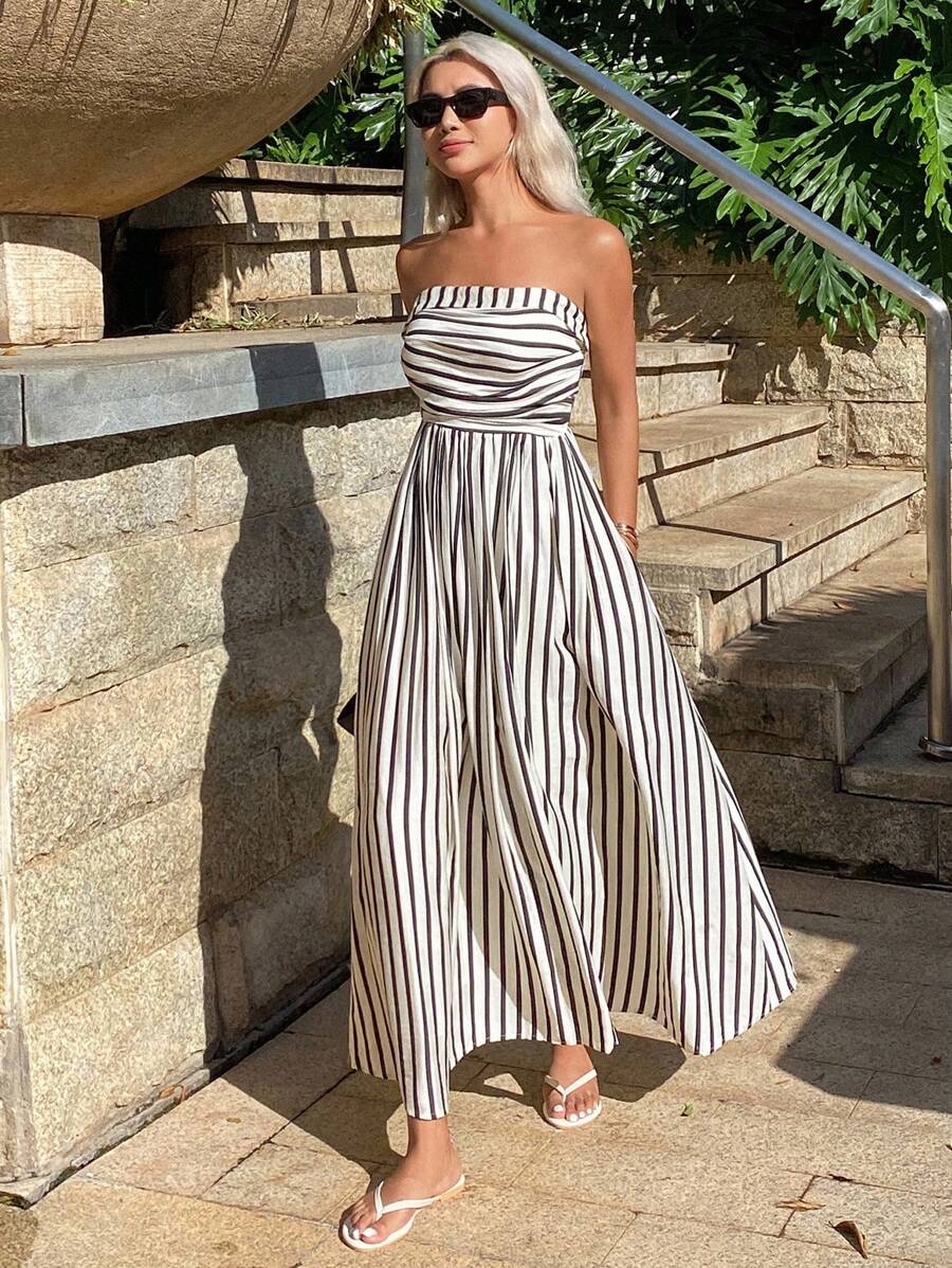Annie – Gestreiftes Bandeaukleid mit Raffungen