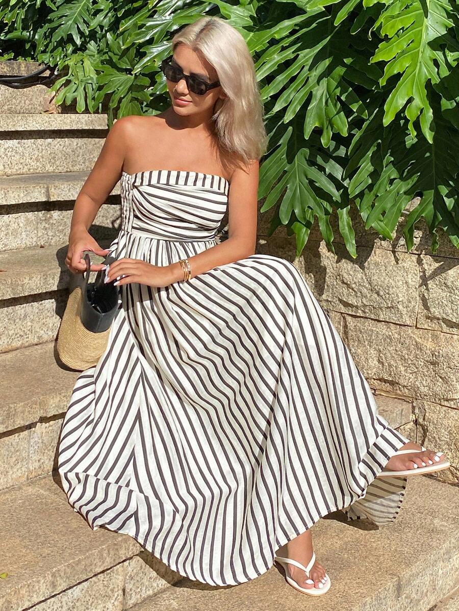 Annie – Gestreiftes Bandeaukleid mit Raffungen