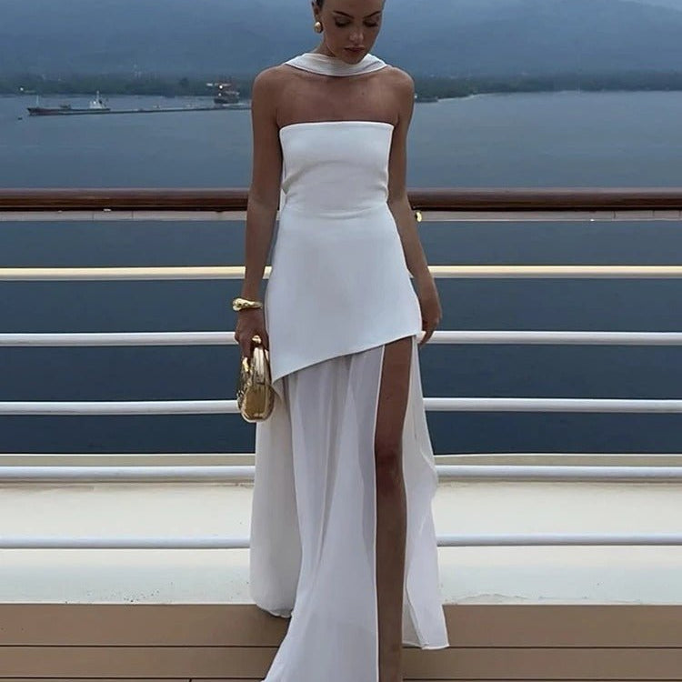 Adela – Asymmetrisches Transparentes Maxi-Kleid mit Schal