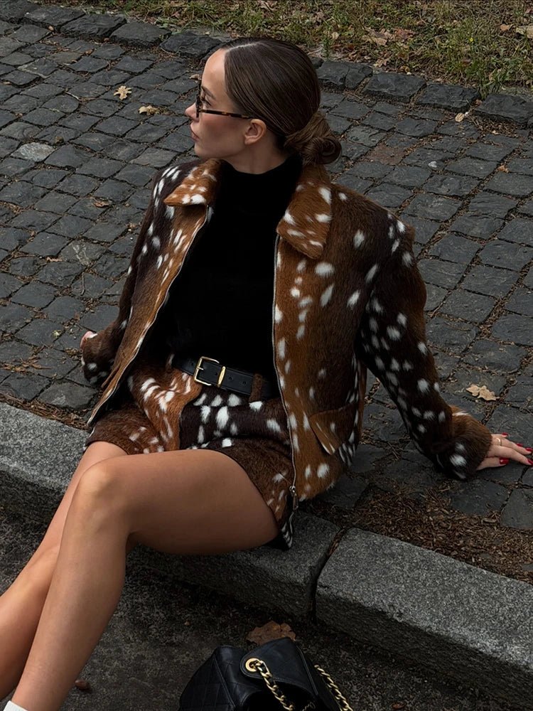 Bambi Kunstfelljacke und Shorts Set