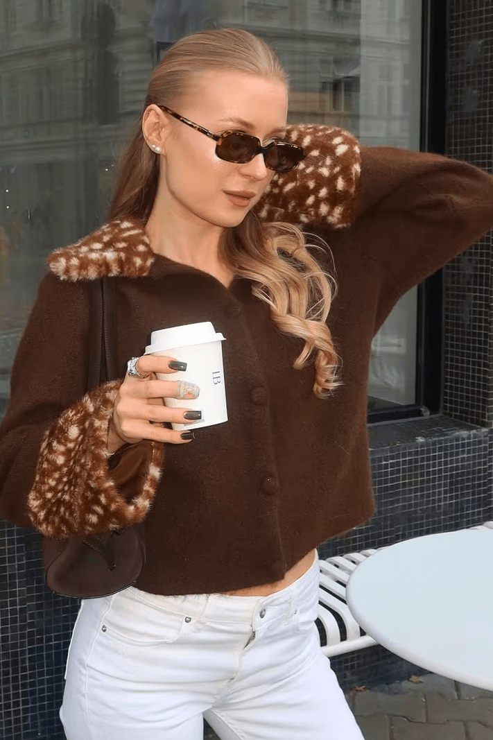 Bambi Faux Fur Trim Knit Cardigan