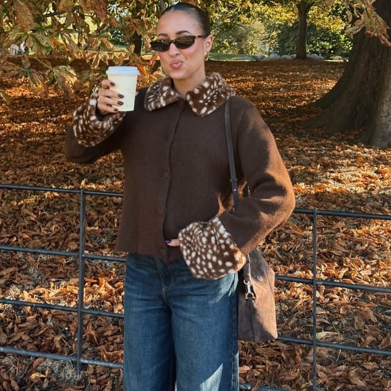 Bambi Faux Fur Trim Knit Cardigan