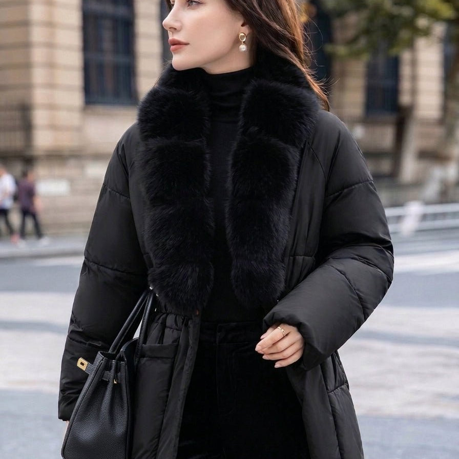 Parka mit Gürtel, Kunstfellkragen und Steppung
