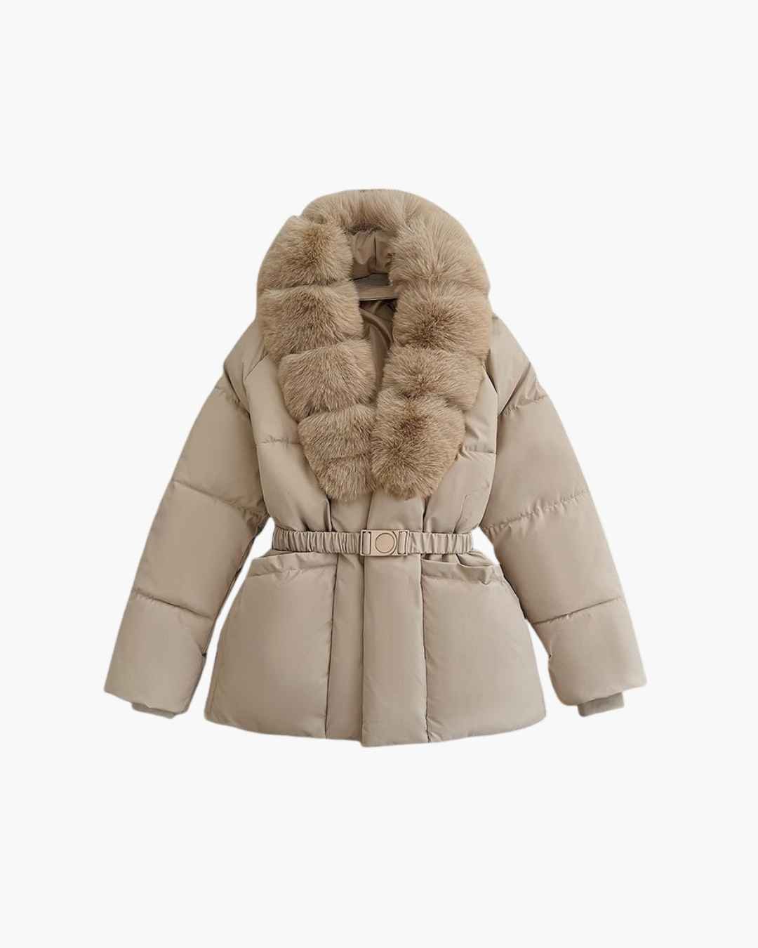 Parka mit Gürtel, Kunstfellkragen und Steppung