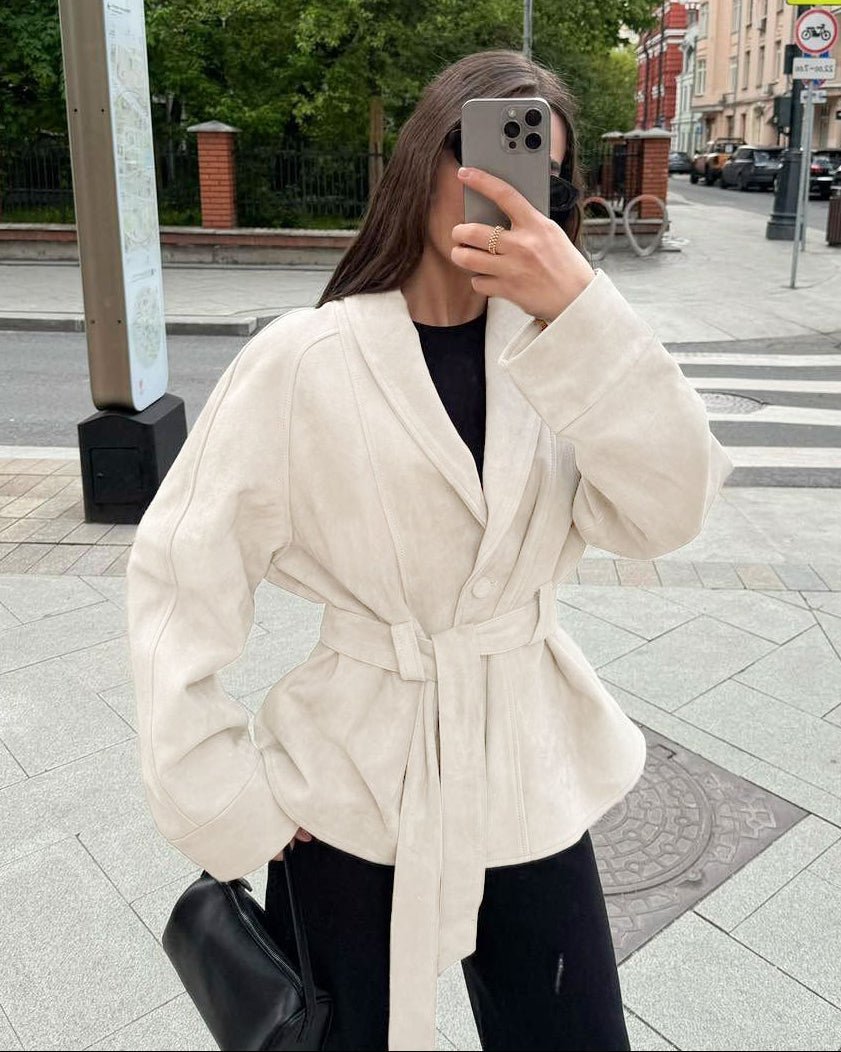 Trenchcoat aus Wildlederimitat mit Gürtel