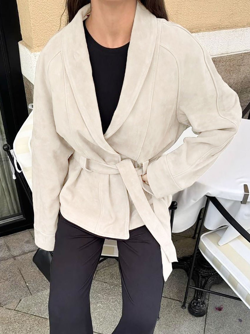 Trenchcoat aus Wildlederimitat mit Gürtel