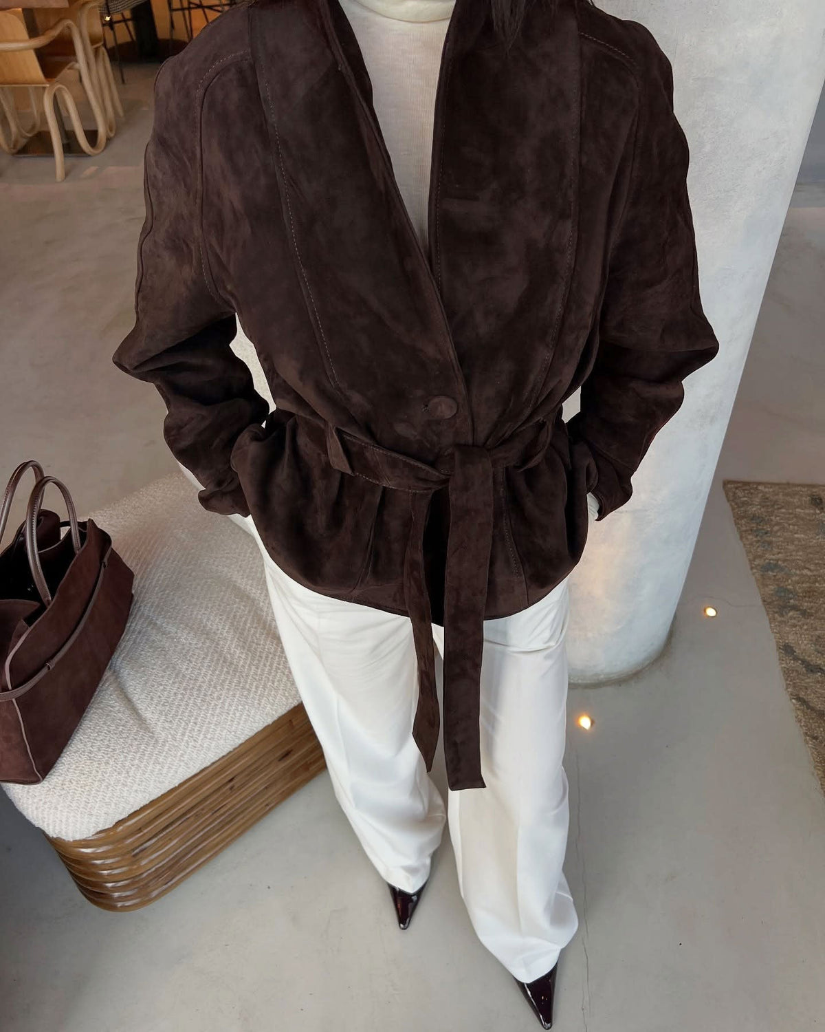 Trenchcoat aus Wildlederimitat mit Gürtel