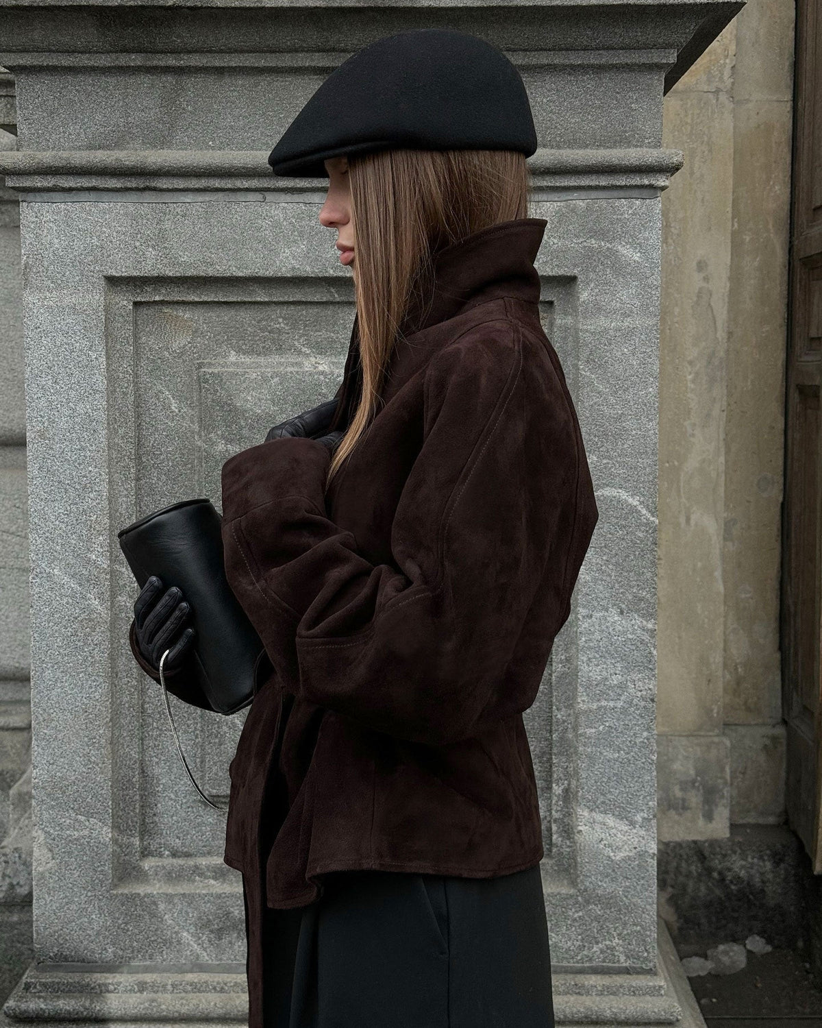 Trenchcoat aus Wildlederimitat mit Gürtel