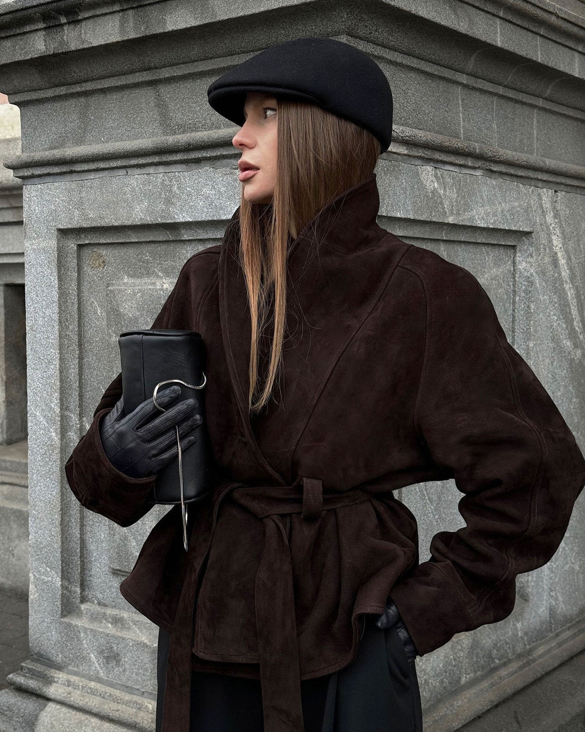 Trenchcoat aus Wildlederimitat mit Gürtel