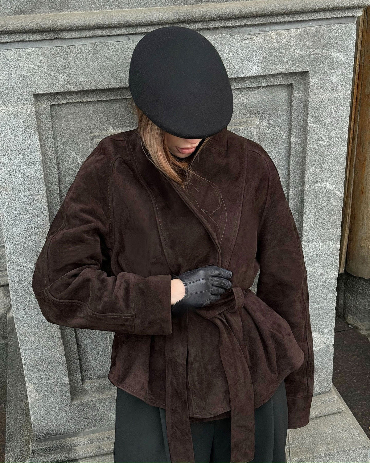Trenchcoat aus Wildlederimitat mit Gürtel