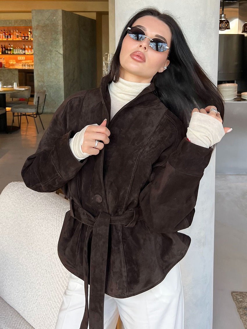 Trenchcoat aus Wildlederimitat mit Gürtel