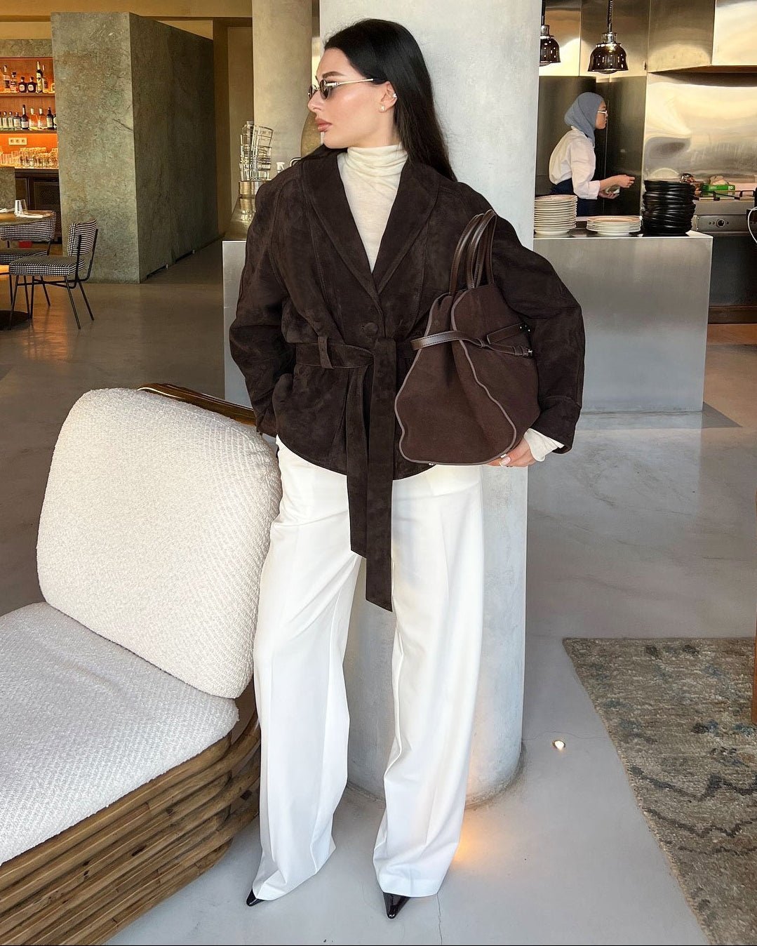 Trenchcoat aus Wildlederimitat mit Gürtel