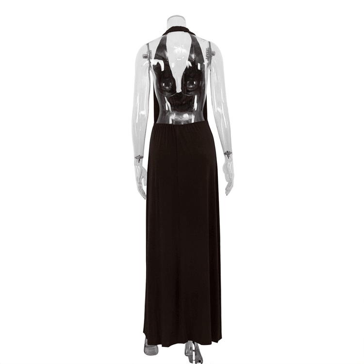 Braunes, rückenfreies Neckholder-Maxikleid