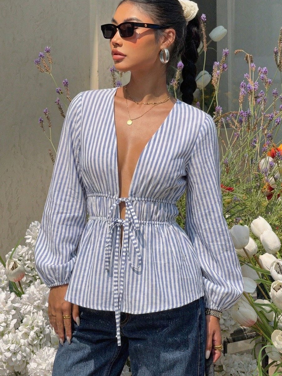 Caitriona – Gestreifte Bluse mit Bindeknoten vorn
