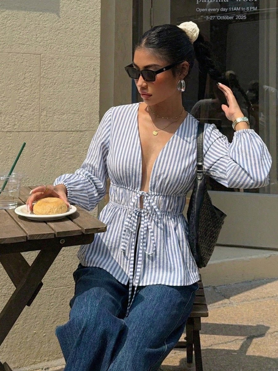 Caitriona – Gestreifte Bluse mit Bindeknoten vorn
