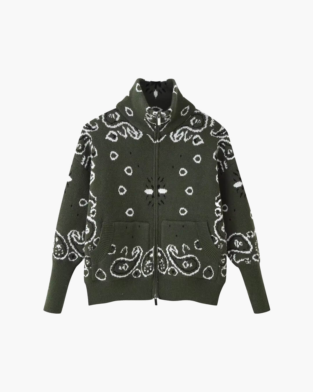 Lässige Paisley Zip-Up Strickjacke