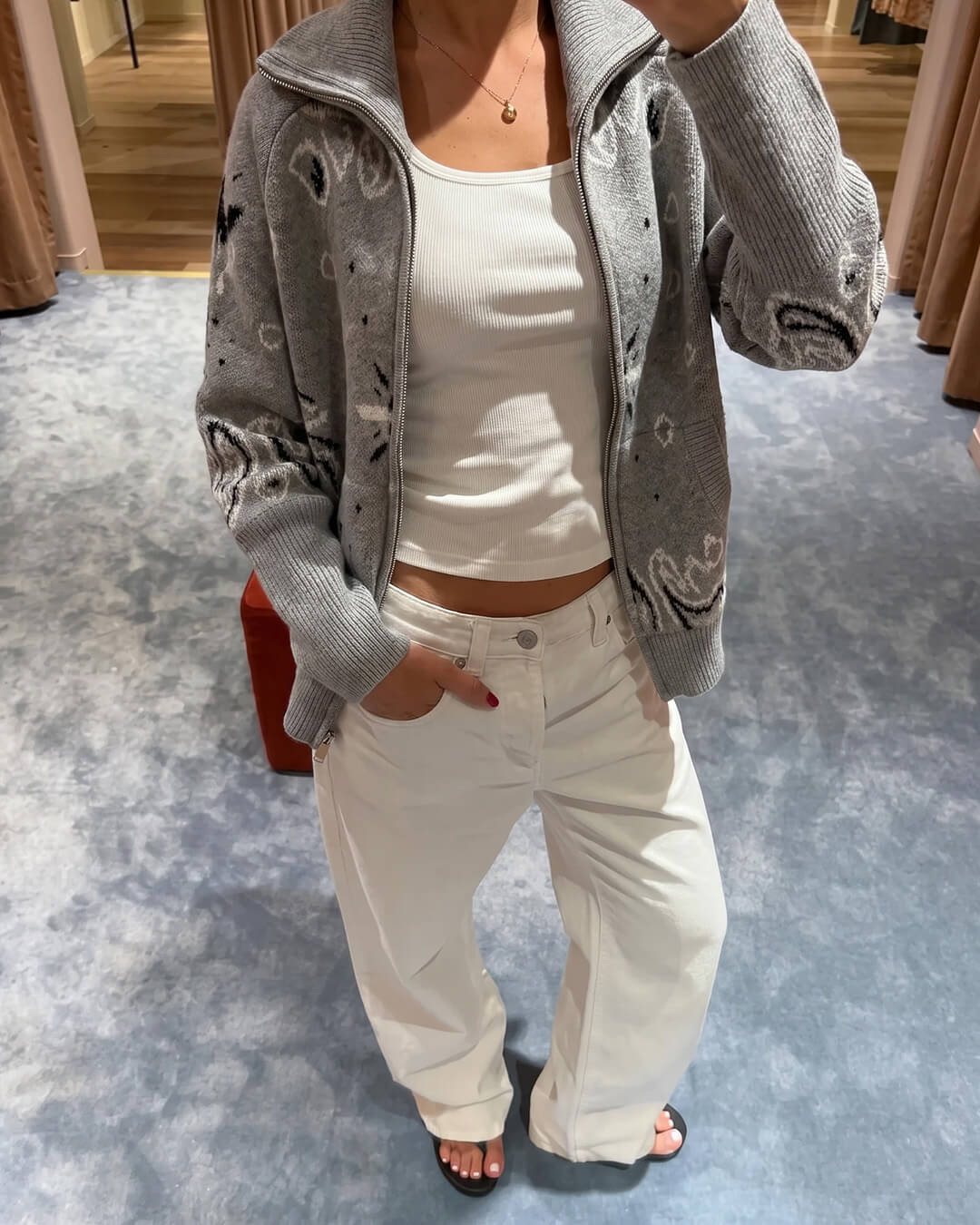 Lässige Paisley Zip-Up Strickjacke