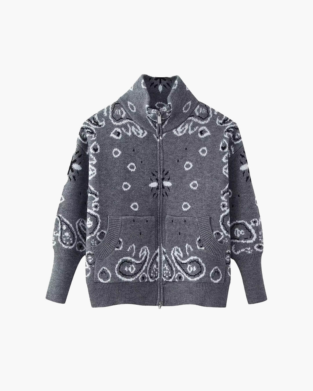 Lässige Paisley Zip-Up Strickjacke