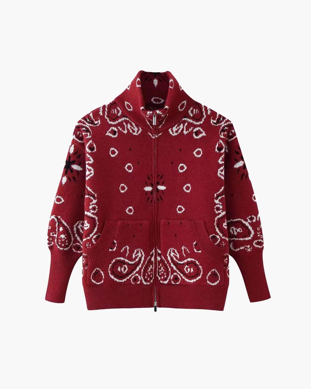 Lässige Paisley Zip-Up Strickjacke