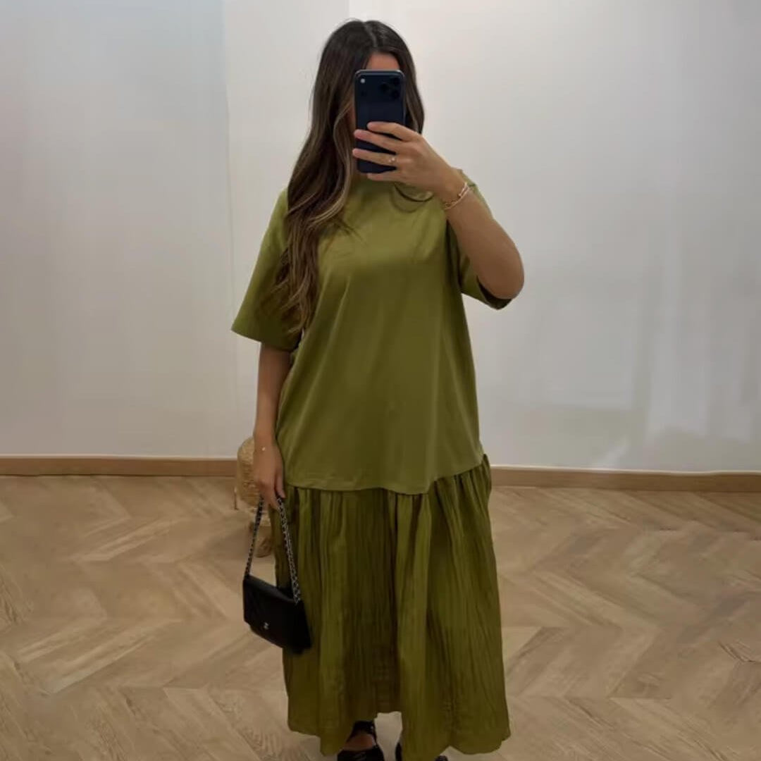 Lässiges Midikleid mit Plissee und Patchwork