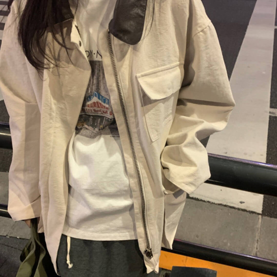 Klassische Utility-Jacke mit Kontrastkragen