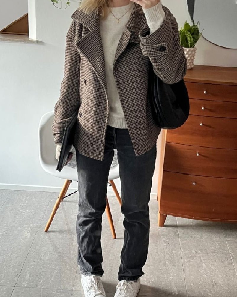 Klassische Hahnentritt Knopfkragenjacke
