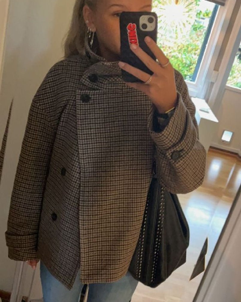 Klassische Hahnentritt Knopfkragenjacke