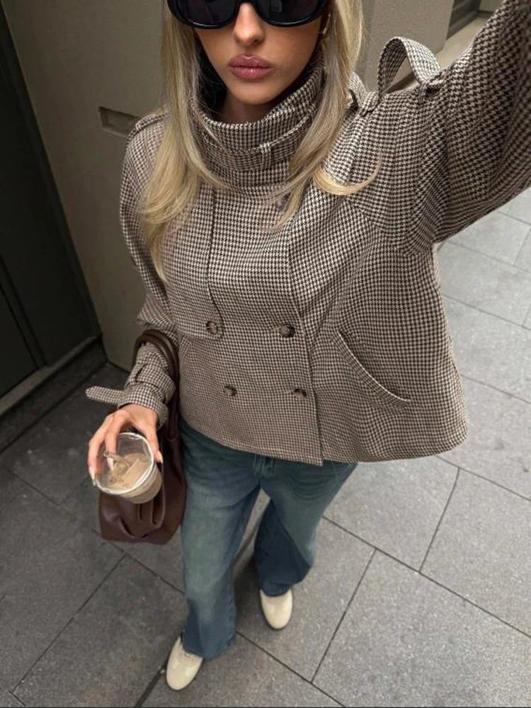 Klassische Jacke mit Hahnentrittmuster