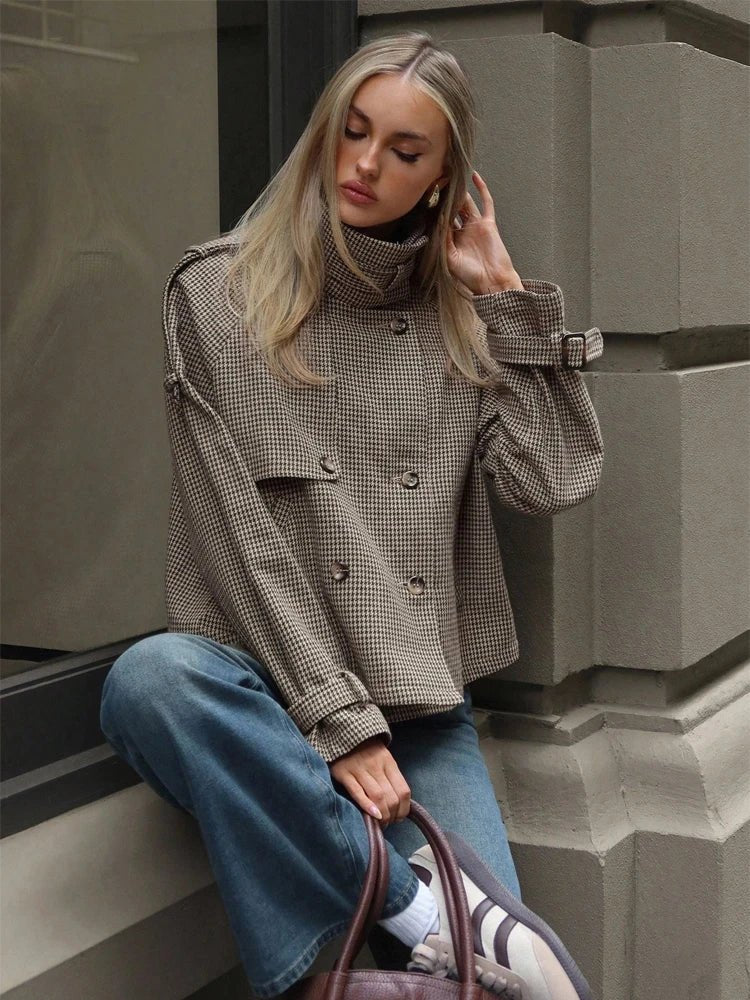 Klassische Jacke mit Hahnentrittmuster