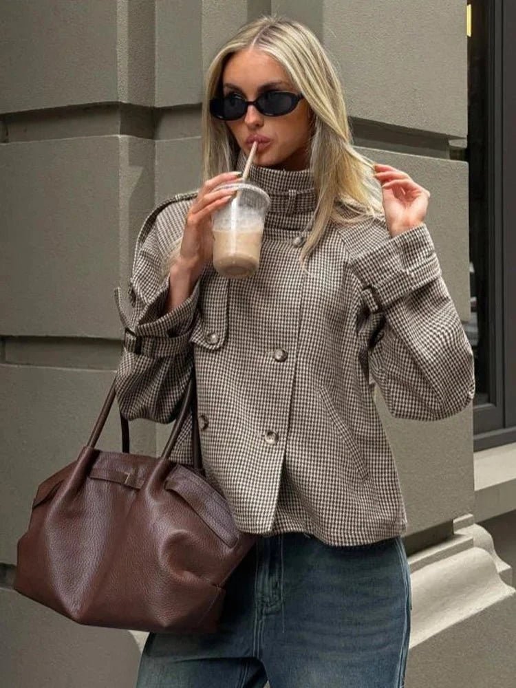 Klassische Jacke mit Hahnentrittmuster