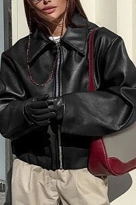 Klassische matte Bikerjacke in Lederoptik
