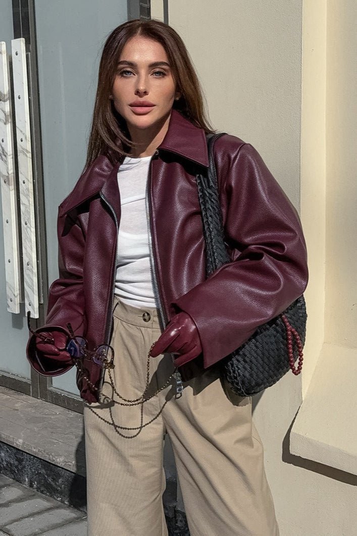Klassische matte Bikerjacke in Lederoptik