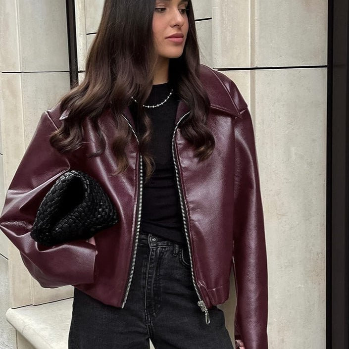 Klassische matte Bikerjacke in Lederoptik