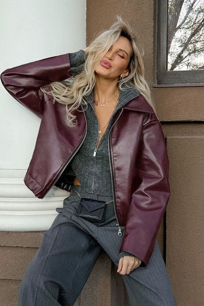 Klassische matte Bikerjacke in Lederoptik