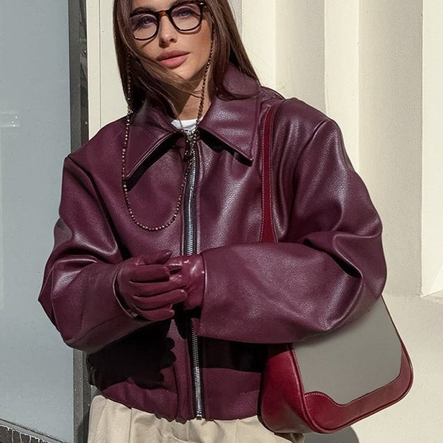 Klassische matte Bikerjacke in Lederoptik