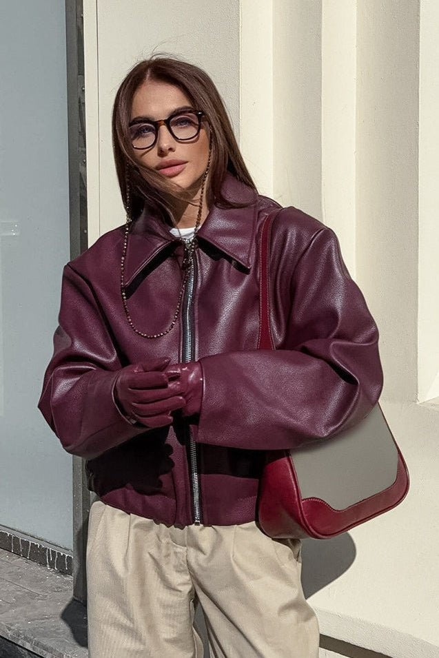 Klassische matte Bikerjacke in Lederoptik