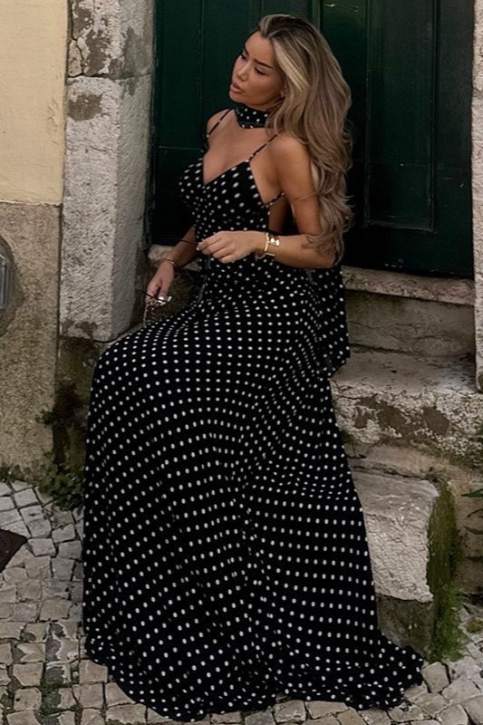 Adolfina – Rückenfreies, gepunktetes Maxikleid