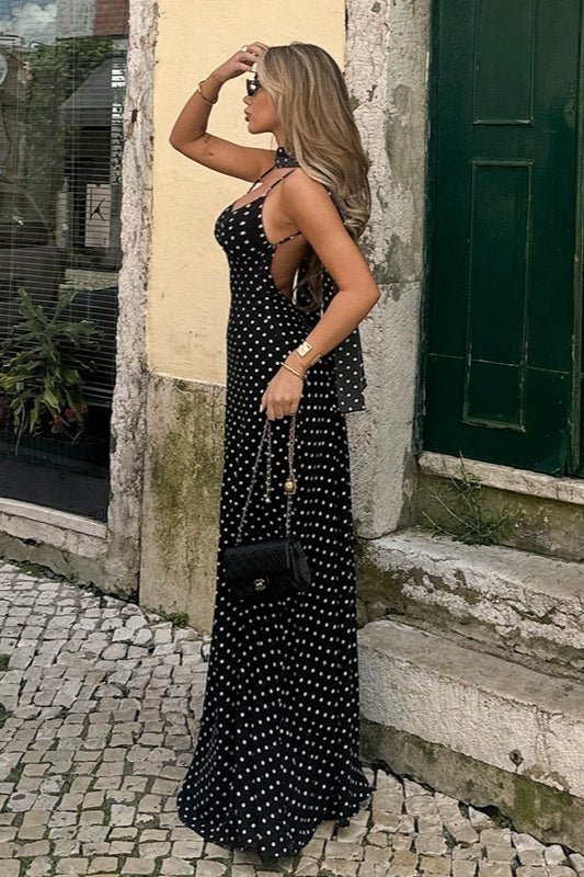Adolfina – Rückenfreies, gepunktetes Maxikleid