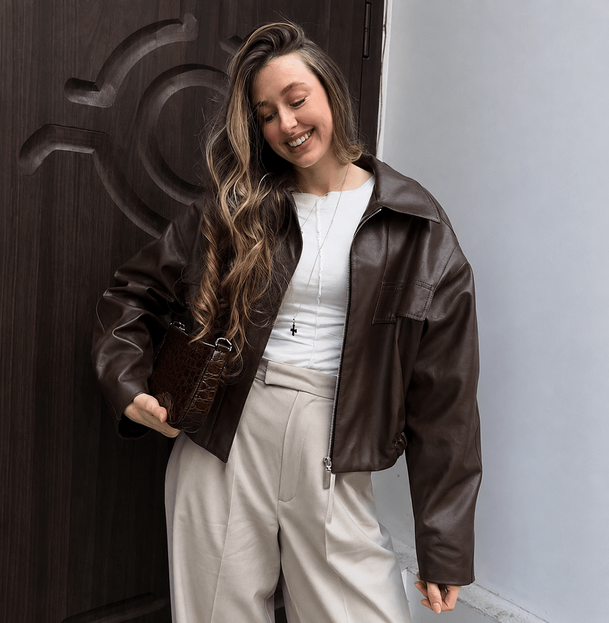 Klassische Kunstlederjacke im Vintage-Stil