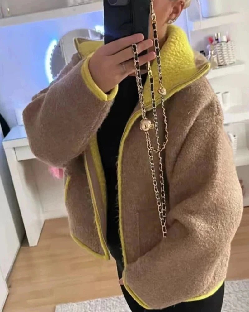 Strickjacke mit Kontrastbesatz und Reißverschluss