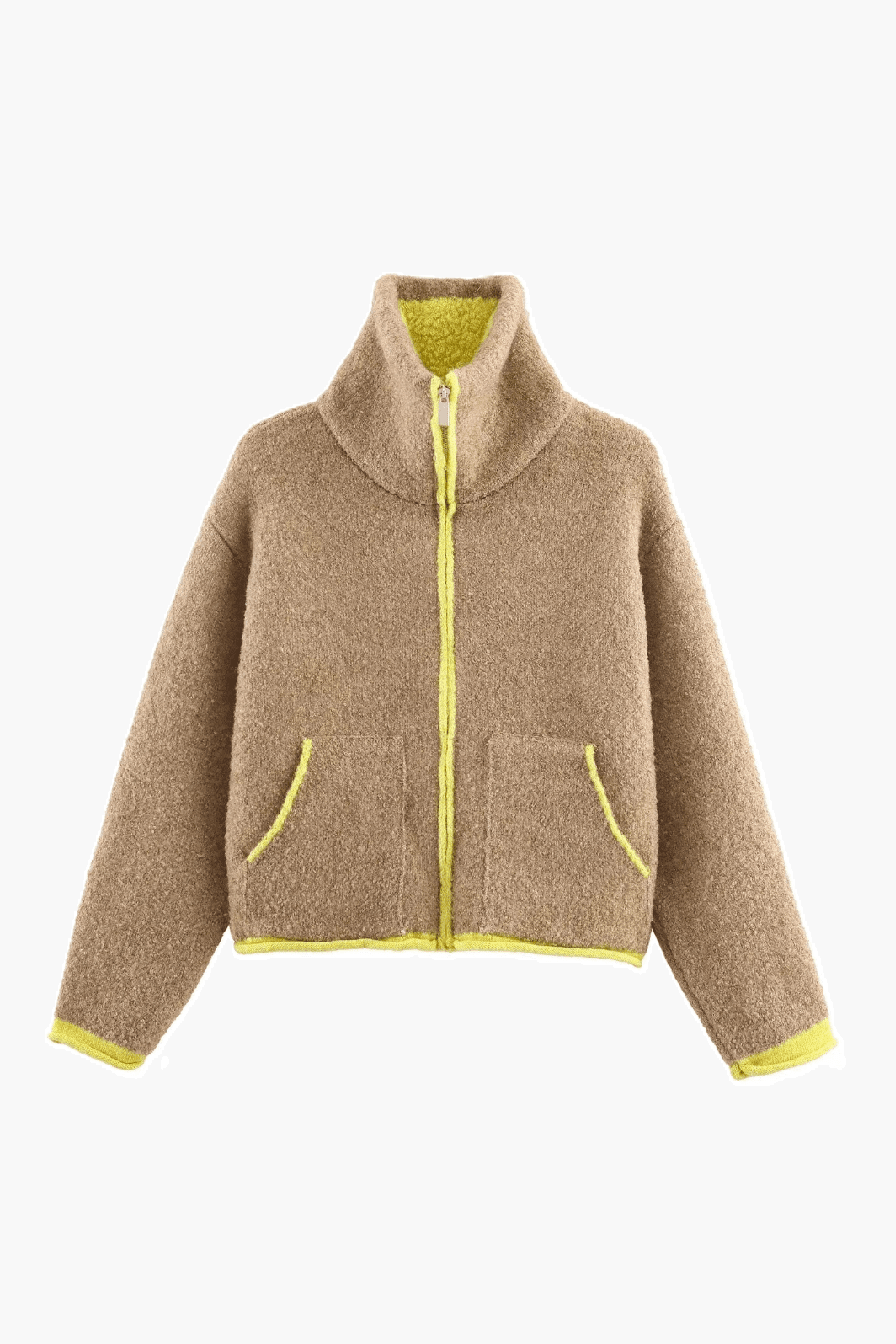 Strickjacke mit Kontrastbesatz und Reißverschluss