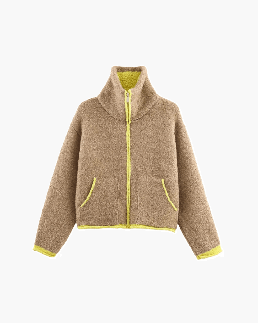 Strickjacke mit Kontrastbesatz und Reißverschluss