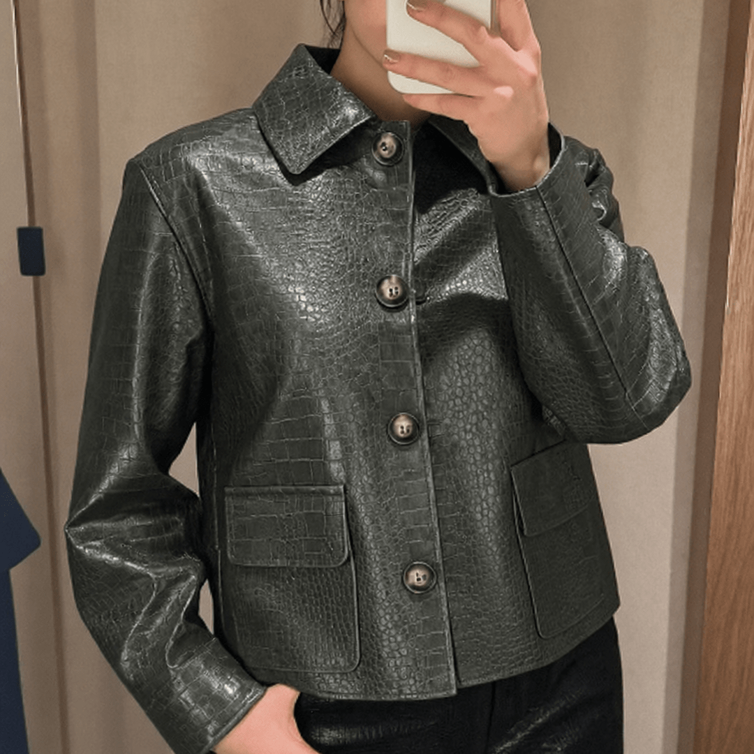 Kunstlederjacke mit Krokoprägung