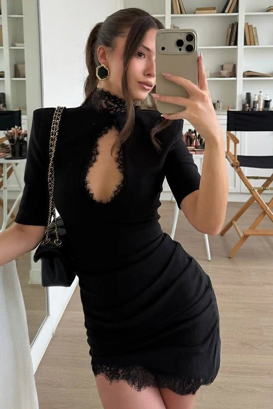 Cut-Out Lace Bodycon Mini Dress
