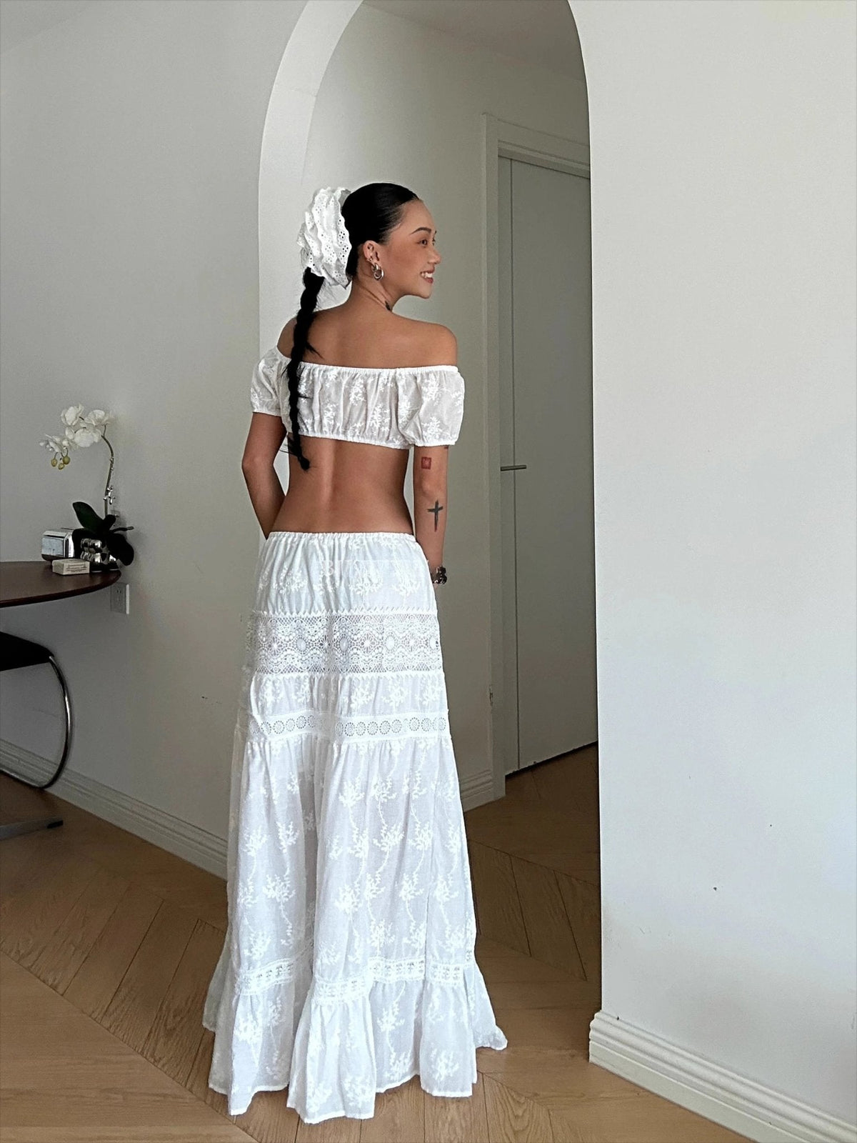 Denise – Boho Besticktes Crop-Top-Rock-Set