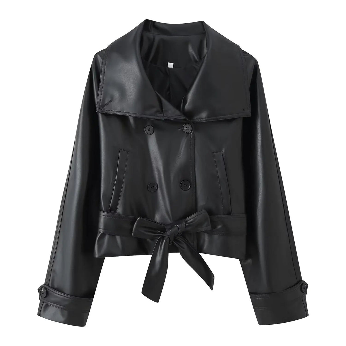 Zweireihiger Kunstleder-Trenchcoat mit Schnürung